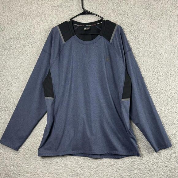 Spyder Active Shirt Mens XL Blue Black Crew Neck Pullover Activewear Stretch - Picture 1 of 12